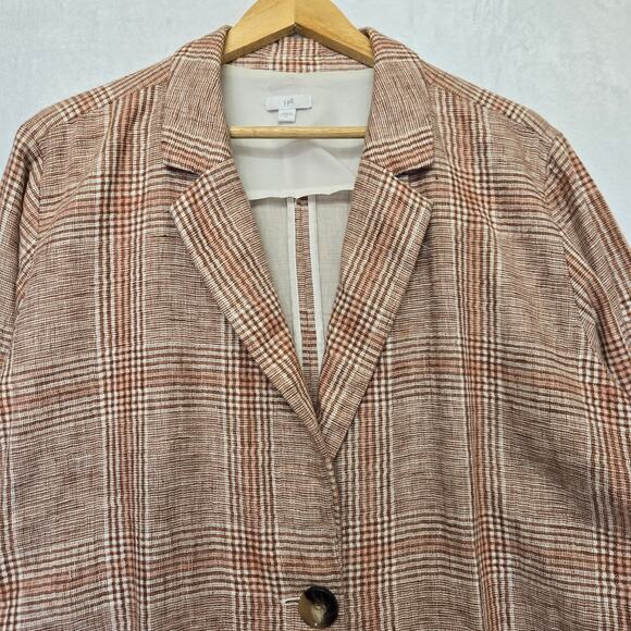 J.Jill Women Harper Henna Linen Prep Classic Boyfriend Oversized Plaid Blazer XL - Picture 3 of 12